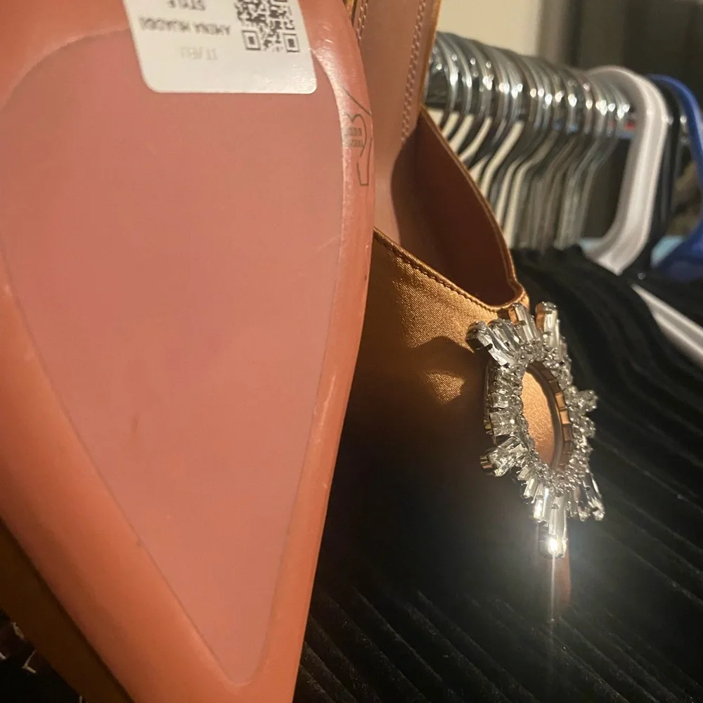 Copper Amina Muaddi Satin Begum Slingback Pumps - Picture 4 of 5